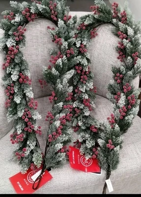 2 Martha Stewart GARLAND CEDAR EVERGREEN PIP BERRIES PINECONES winter 6 ft NEW - Image 1 of 4