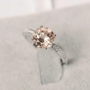 1.7Ct Lab-Created Morganite Solitaire Accent Engage Ring 9ct SOLID White Gold - Picture 1 of 6
