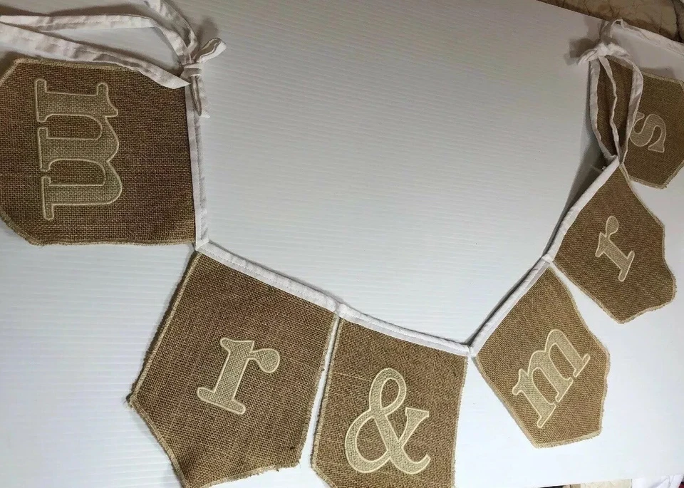 Mr. and Mrs. Banner Wall Décor Wedding Party Bridal Shower Burlap - Image 1 of 4