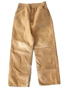Carhartt Vintage USA Lined Insulated Khaki Jeans Pants Workwear 32 X 30 Distress - Picture 1 of 12