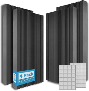 4-Pack Wedge Design Acoustic Foam Panels, 48" X 24" X 2" High-Density Soundproof - Picture 1 of 9