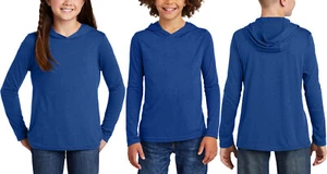 Youth Long Sleeve Hoodie T-Shirt Triblend Boys Girls Kids Hooded Tee XS-XL NEW! - Picture 1 of 6