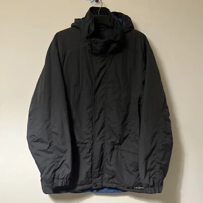 L.L. Bean Jacket Mens XL Black Full Zip Hooded Primaloft Nylon Puffer Bomber - Image 1 of 4
