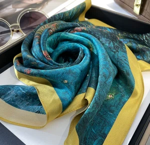 Real Silk Scarf for Ladies Silk Square Scarves Rhone River Night Sky - Picture 1 of 7