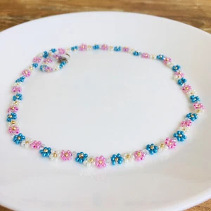 Daisy chain seed bead choker, Pretty beaded floral necklace, Flower choker - Picture 1 of 10
