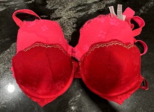 2 Victoria’s Secret Dream Angel BH Größe 34C Hot Pink & Rot EUC - Bild 1 von 5