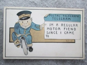 Antique Postal Telegraph Telegram, I'm A Regular Motor Fiend Postcard - Picture 1 of 2