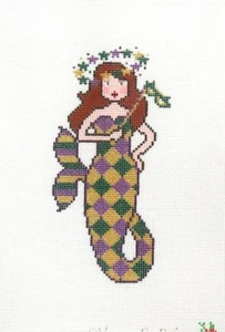 Kangaroo Paw Designs Mardi Gras Mermaid Handpainted Needlepoint Canvas - Picture 1 of 1
