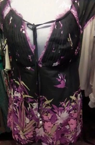 Meghan L.A women's   Pure Silk Black Floral Short Sleeve Dress sz6. Pretty. - Picture 1 of 4