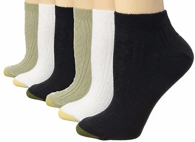 6 Pairs Women's Gold Toe Soft Argyle Texture Lowcut Ankle Socks Black White 9-11 - Image 1 of 2