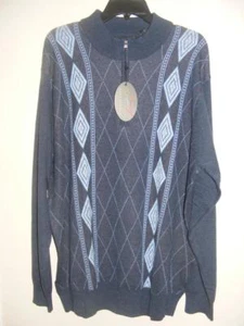 Maglione golf uomo nuovo $79 GREG NORMAN blu argyle collo zip morbido misto lana XL - Foto 1 di 1