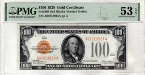 Fr.2405 $100 1928 Gold Certificate PMG About Uncirculated 53 EPQ - Picture 1 of 6