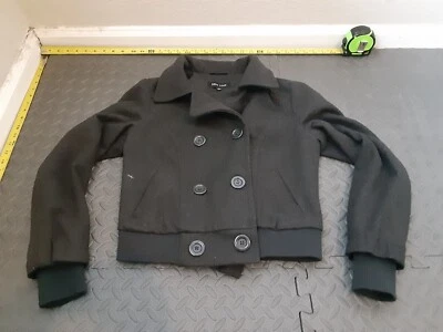 Women's NEW LOOK Charcoal Grey hooded wool blend pea coat - Size Medium #S18 - Image 1 of 4