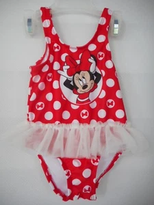 Disney Minnie Mouse Red White Polka Dot One Piece Swimwear Suit Tutu Size 12 M - Picture 1 of 3