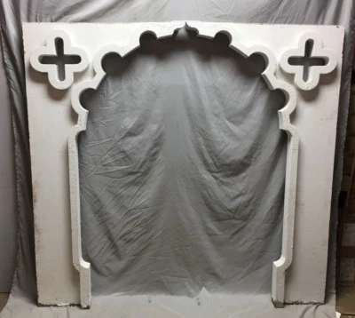 Antique Gothic Arch Corbels Quatrefoil Shabby VTG White Old Chic 34X63 199-24B - Image 1 of 4
