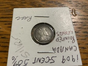 1909 Canada Silver Five Cent Coin 5c Canadian Extra Fine Pointed Leaves Variety - Picture 1 of 3