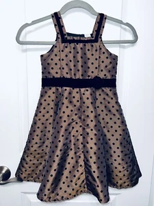 Carter’s Dress Girl’s Size 5 Brown & Black Polka Dot Velvet Trim - Picture 1 of 6