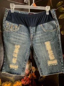 Women Jeans Maternity Prevoir Distressed 100% Cotton Pull-On Blue Size 4 - Picture 1 of 12