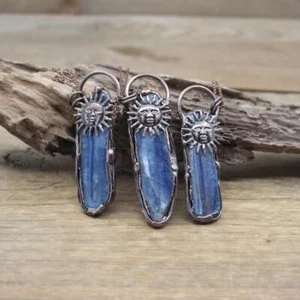 Natural Kyanite Crystal Pendant Sun Face Meditation Pendants DIY Necklaces 1Pc - Picture 1 of 37