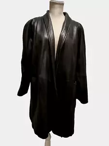 Vintage Pelle Studio Women Black Soft Leather Open Front Cardigan Made Korea S/L - Picture 1 of 11