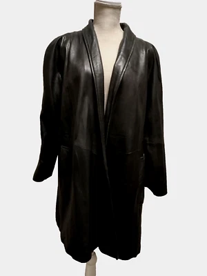 Vintage Pelle Studio Women Black Soft Leather Open Front Cardigan Made Korea S/L - Image 1 of 4