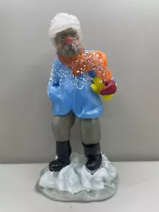 Vintage Zelezny Brod Sklo Czech Blown Glass - 8" Old Man in Snow/Winter w/ Horn - Picture 1 of 10
