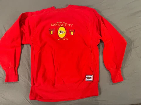 Vintage 90s Kansas City Chiefs Sweatshirt Red Crewneck Large Embroidered Chest Cover