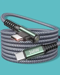 240W USB-C to USB-C Right Angle Cable 10ft Fast Charging for iPhone MacBook - Picture 1 of 5