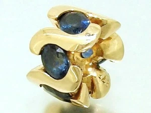 Bd071- Genuine 9ct Solid Gold NATURAL Blue Sapphire Bead Charm Pendant - Picture 1 of 3