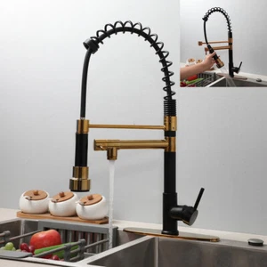 Rubinetto lavello cucina girevole + spruzzatore estraibile oro/rame antico miscelatore rubinetto lavabo - Foto 1 di 48