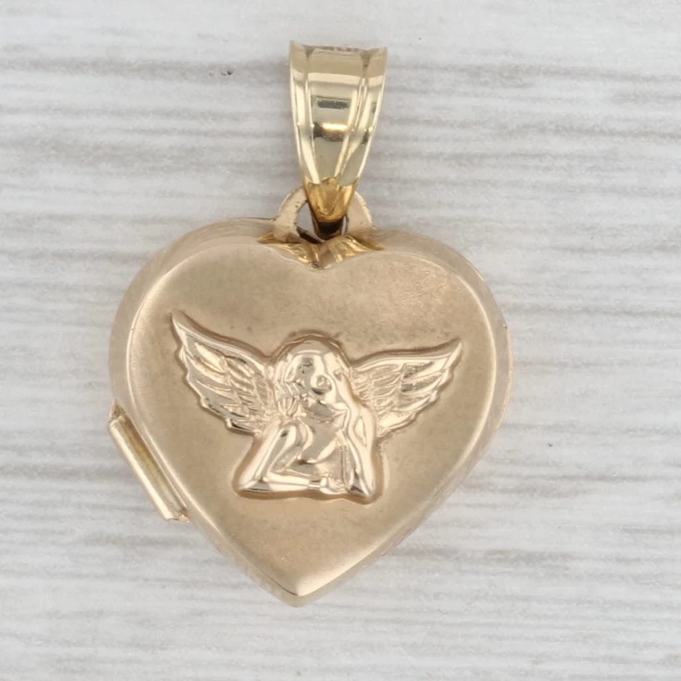Guardian Angel Cherub Heart Picture Locket Pendant 10k Yellow Gold - Image 1 of 4