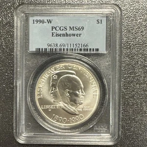 1990-W $1 Eisenhower Silver Dollar PCGS MS69. - Picture 1 of 8
