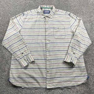 32 Bar Blues Shirt Men XXL Yellow White Striped Button Down Cotton Linen Blend - Picture 1 of 17