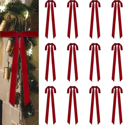 12 Pcs Large Christmas Burgundy Velvet Bows, 24 x 12 Inch Width of 1.5" Red - Image 1 of 4