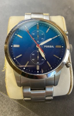 Fossil Watch Townsman Chronograph Silver with Blue Dial-FS5434 NEW BATTERY - Image 1 of 4