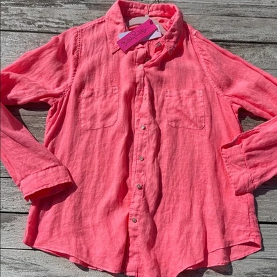 Lilly Pulitzer NWT Sea View Linen Button Down Top Sunrise Coral  Size Large Foto 1 de 4