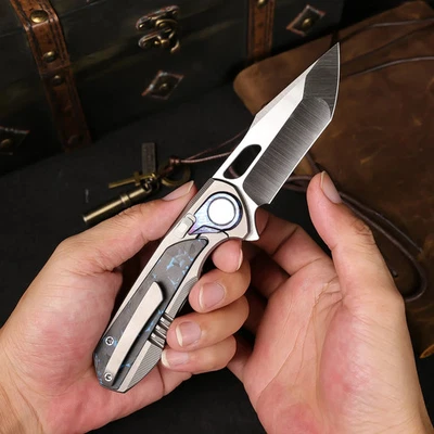 REMETTE Saker Falcon Folding Knife 3" Satin S45VN Steel Blade Titanium/CF Handle - Image 1 of 4