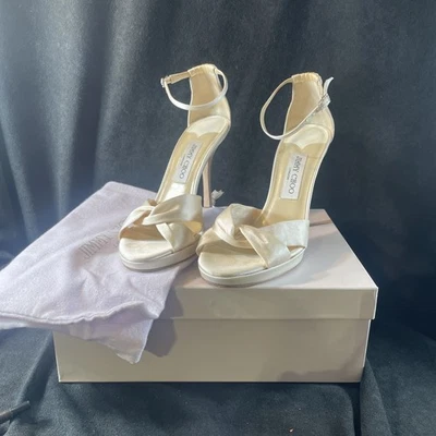 Jimmy Choo Macy Marfil Satinado Talla 38 Vintage Foto 1 de 4