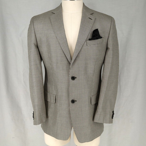 Cappotto sportivo Michael Kors uomo 42R beige seta lana pied de poule giacca azzurro