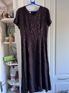 Laura Ashley Long Brown Floral Dress - Short Sleeve - UK 16 - Picture 1 of 7