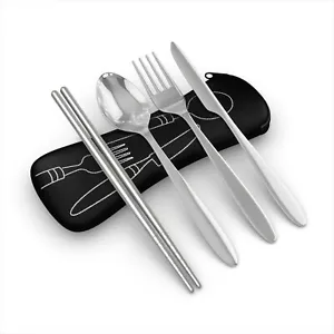 Reusable Travel Utensils With Case | Fork And Spoon Set With Knife Chopsticks An - Picture 1 of 5