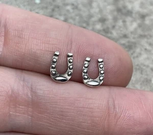 Sterling Silver Horseshoe Stud Earrings, Luck Post Earrings, Horses - Picture 1 of 5