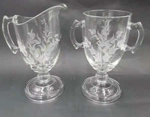 Vintage HOHES Milchkännchen & Zuckerfuß geätztes Blattmuster 7 Zoll - Bild 1 von 8