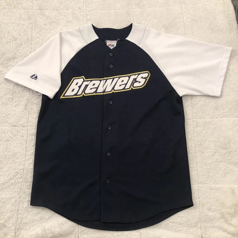 Vintage Majestic MLB Milwaukee Brewers Button Up Baseball Jersey Mens L Cover