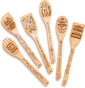 Riveria moderne 6 Stück Holzlöffel zum Kochen, Muttertagsgeschenke für Mama - Mutter - Bild 1 von 12