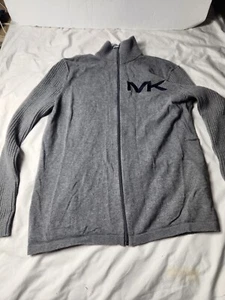MICHAEL KORS Grobstrickpullover Stehkragen Zopfmuster Full Zip gerippt meliert grau S - Bild 1 von 7