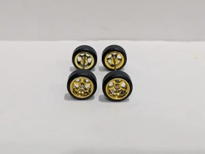 1/64 Scale 10.8mm Gold Chrome 5 Spoke Real Rider Style Wheels and Tires - Picture 1 of 3