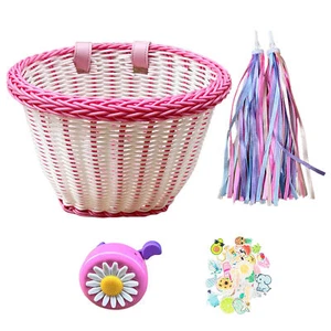 Kit de canasta de bicicleta para niños manillar delantero niñas cesta de bicicleta decoración de bicicleta - Imagen 1 de 12