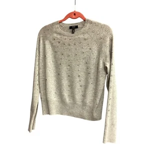 AQUA Cashmere Sweater Rhinestone Embellished Gray Long Sleeve Size S Lightweight - Picture 1 of 17