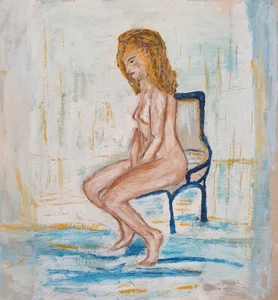 Vintage expressionist oil painting nude woman portrait - Picture 1 of 12